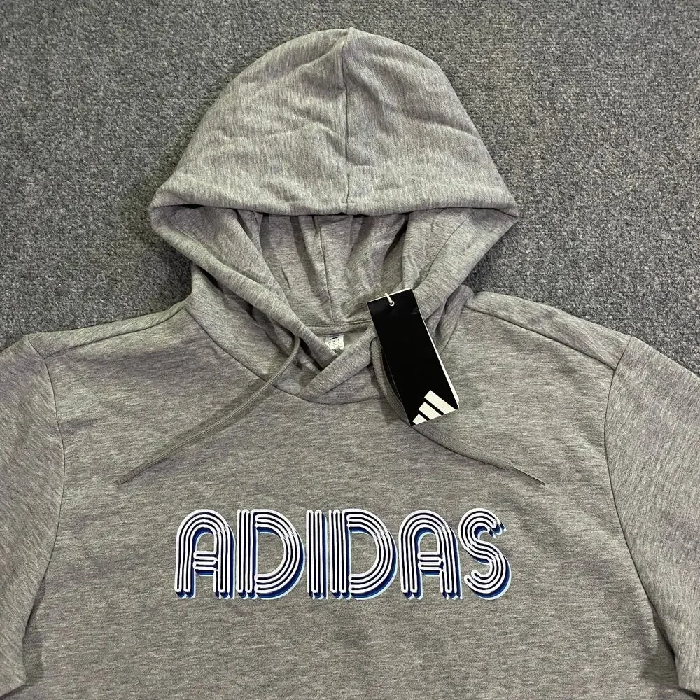 Adidas 3D Retro 70s Striped Logo Hoodie Mens XLT XL Tall Gray Disco Groovy NWT